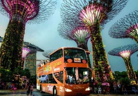 シンガポール 夜景2階建てオープンバス